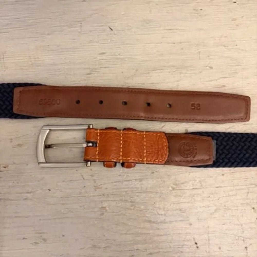 Torino Men's Navy Woven Stretch Belt with Brown‎ Leather Trim 48-52